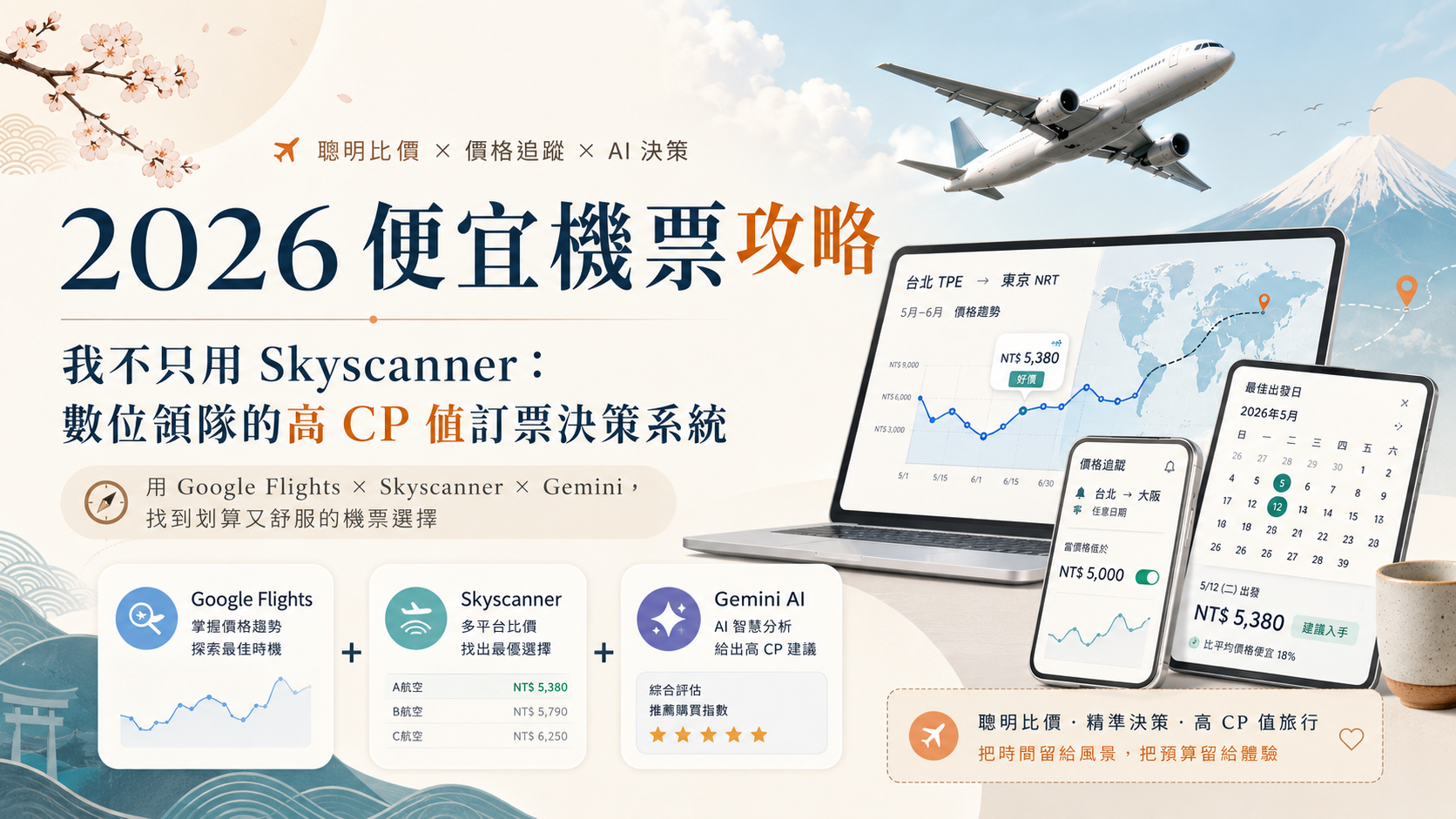 《2026 Gemini 訂機票攻略|用 AI 比價、分析航班,找到適合又優惠的機票Skyscanner、Asia Sales、Google Flights 實戰比較》