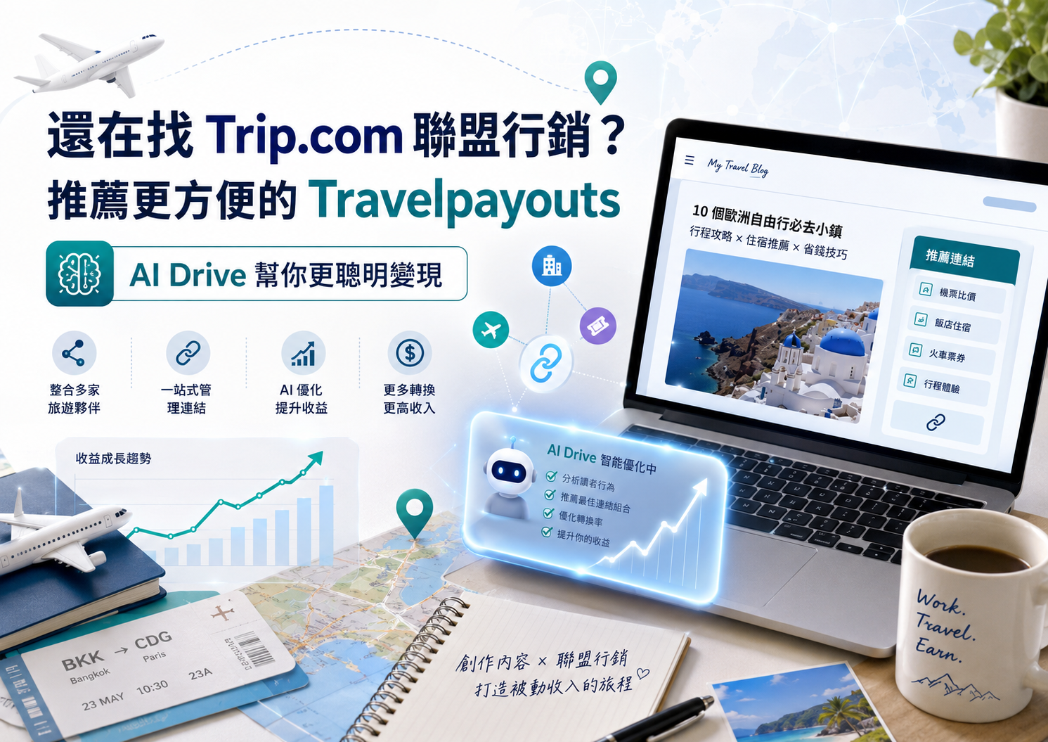 還在找 Trip.com 聯盟行銷嗎?推薦更方便的一站式平台 Travelpayouts,還有 AI Drive 幫你自動變現