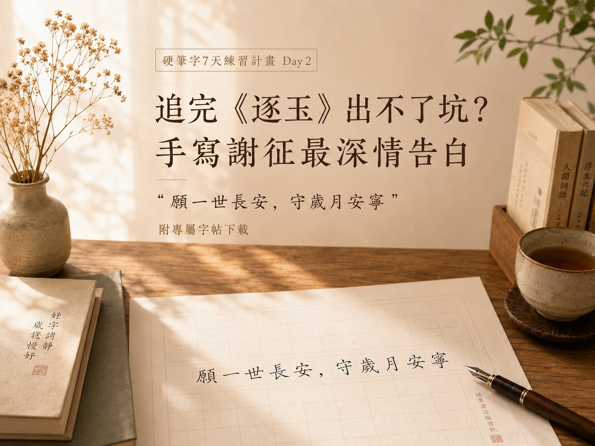 【硬筆字練習 Week 2】追完《逐玉》出不了坑？手寫謝征最深情告白：「願一世長安，守歲月安寧」（附專屬字帖下載）