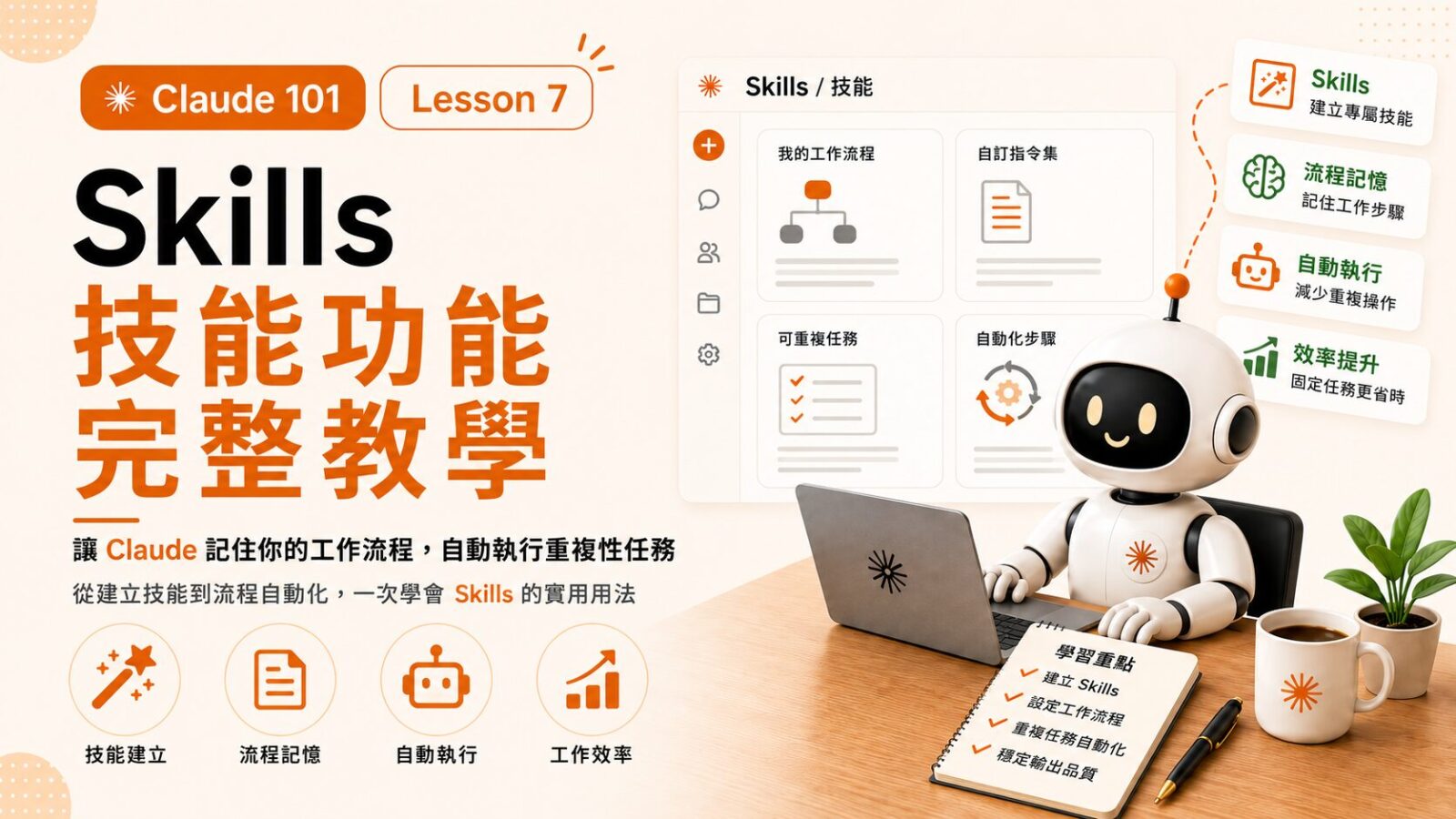 Claude 101 Lesson 7｜Skills 技能功能完整教學：讓 Claude 記住你的工作流程，自動執行重複性任務