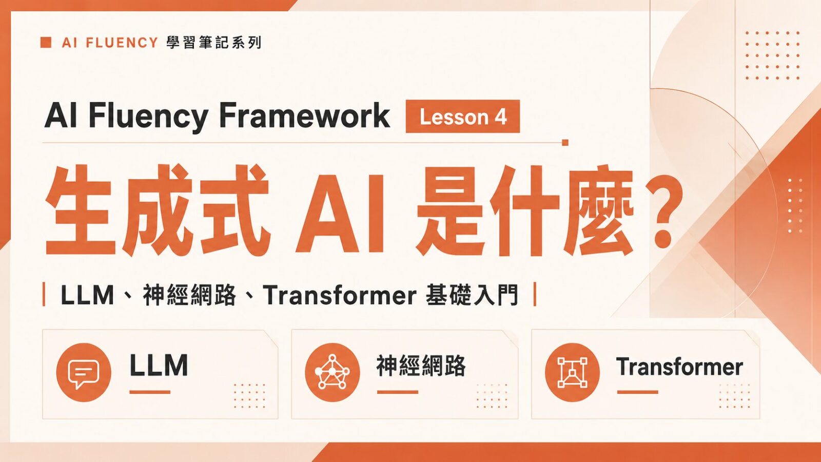 AI Fluency Framework Lesson 4|生成式 AI 是什麼?LLM、神經網路、Transformer 基礎入門
