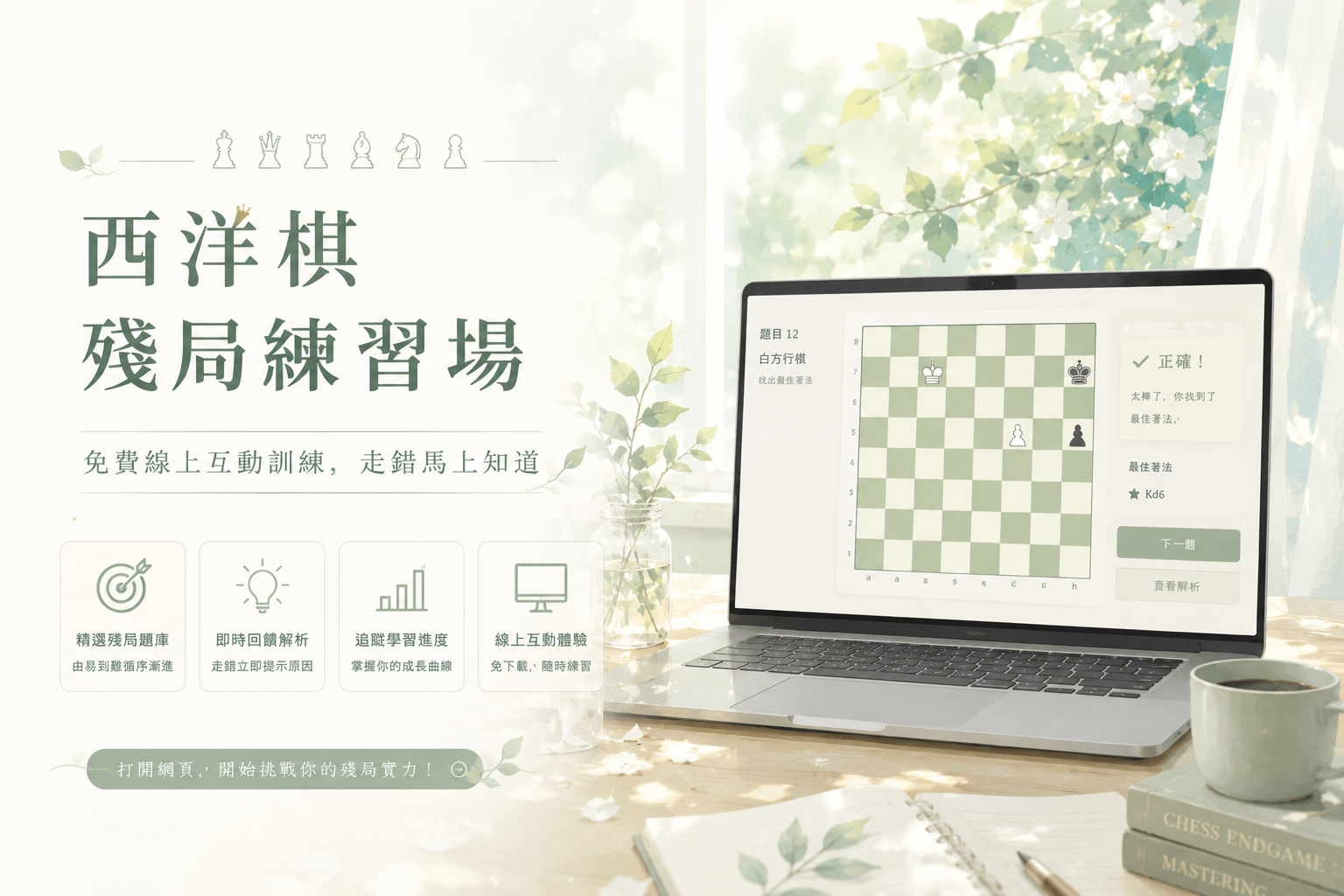 西洋棋殘局練習場|免費線上互動訓練,走錯馬上知道