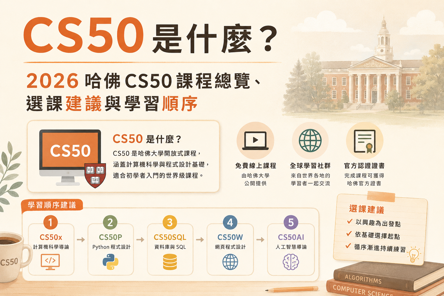 CS50 是什麼?2026 哈佛 CS50 課程總覽、選課建議與學習順序